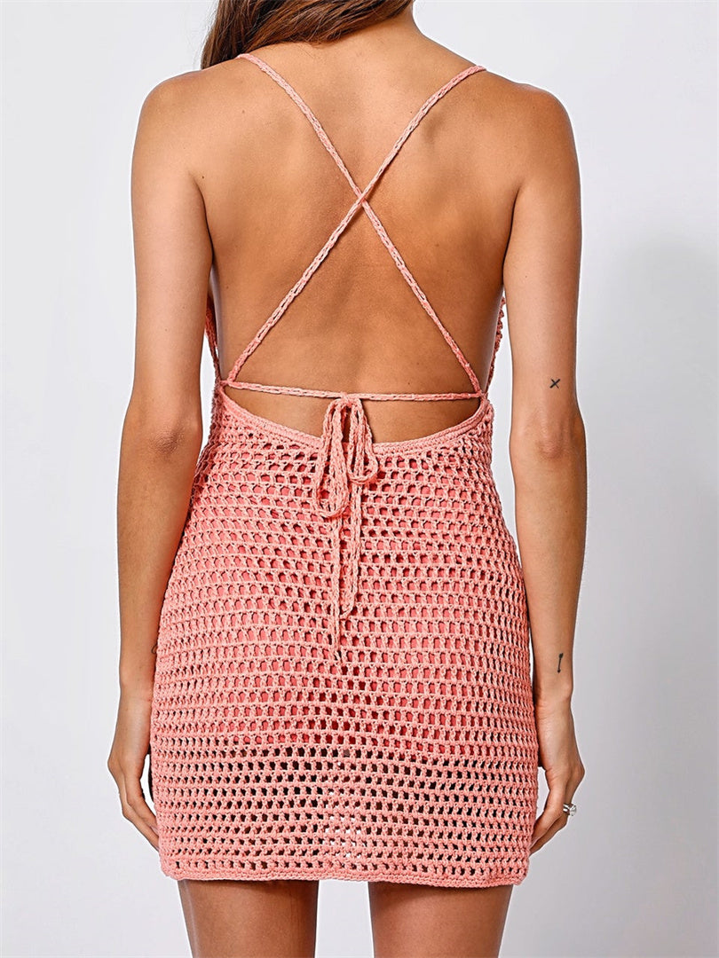 DressBetty - Summer Women Spaghetti Straps Hollow Out Short Dresses Party Beach Vestidos