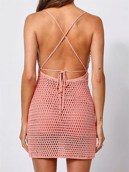 DressBetty - Summer Women Spaghetti Straps Hollow Out Short Dresses Party Beach Vestidos