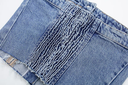 DressBetty - Blue Denim Buttoned Bandeau Top High Street Vintage Slim Female Chic Short Tops