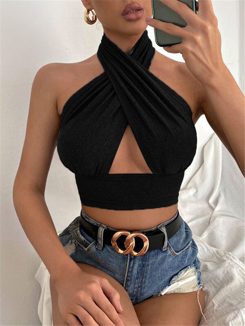 DressBetty - Cross Halter Neck Crop Top