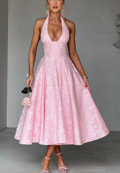 Esmeralda | Halter Sleeveless Midi Dress