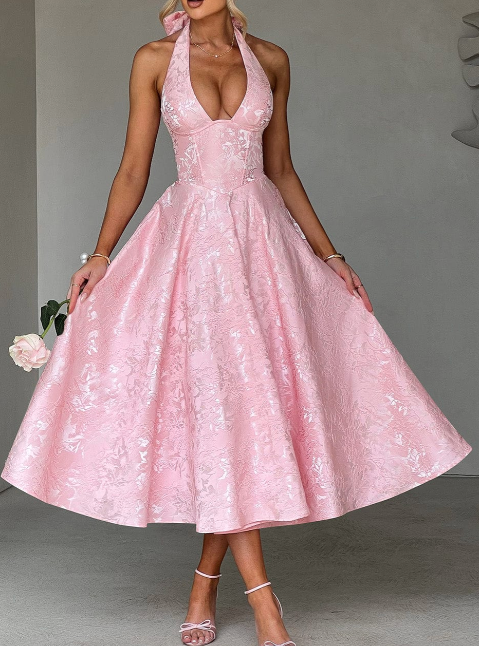 Esmeralda | Halter Sleeveless Midi Dress