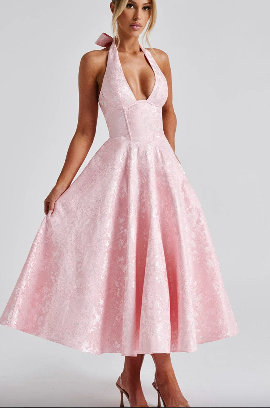 Esmeralda | Halter Sleeveless Midi Dress