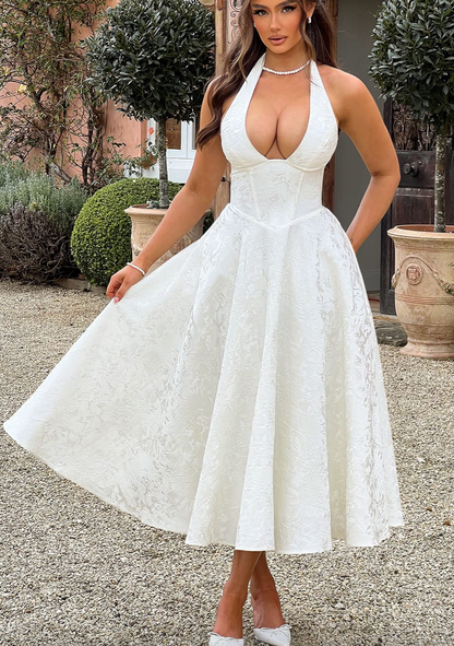 Esmeralda | Halter Sleeveless Midi Dress