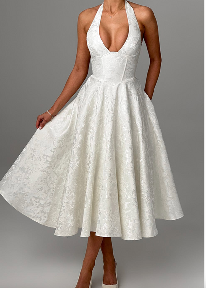 Esmeralda | Halter Sleeveless Midi Dress