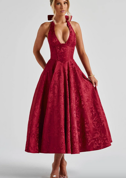 Esmeralda | Halter Sleeveless Midi Dress