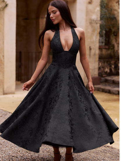 Esmeralda | Halter Sleeveless Midi Dress