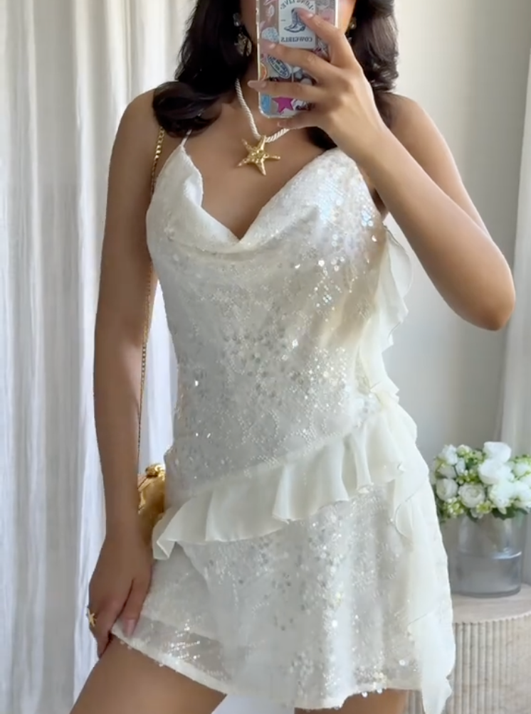 Crisia | Strappy Sequin Ruffle Mini Dress
