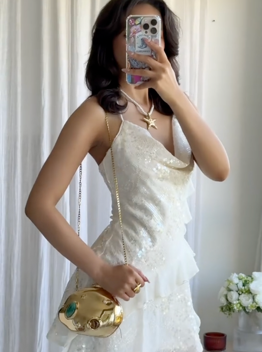 Crisia | Strappy Sequin Ruffle Mini Dress