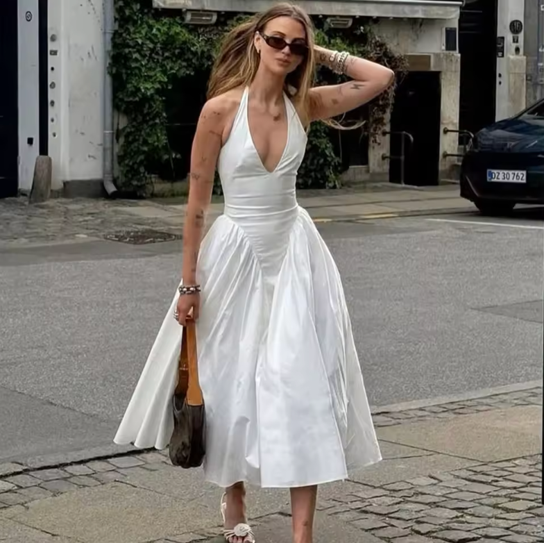 Monaco | Halter Pleated Midi Dress