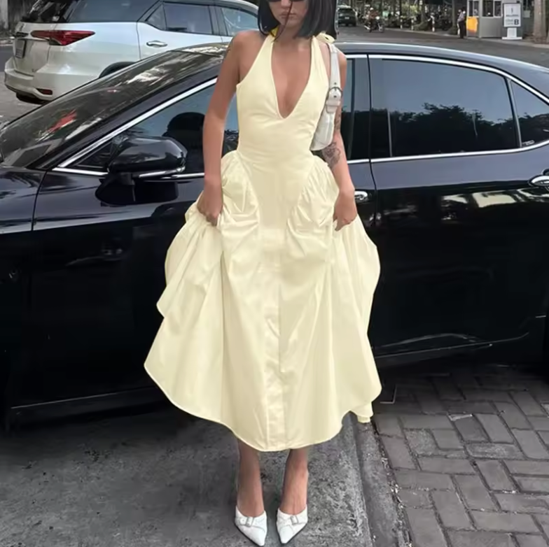 Monaco | Halter Pleated Midi Dress