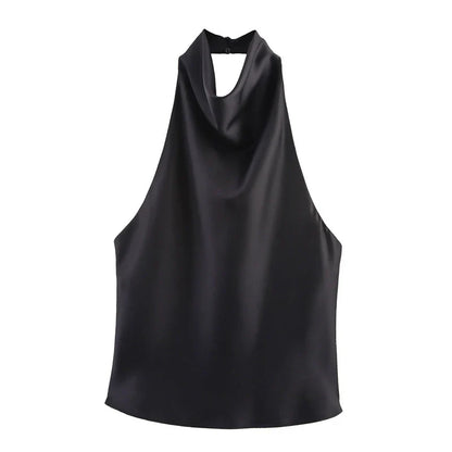 Sarina | Satin Backless Women's Halter Top