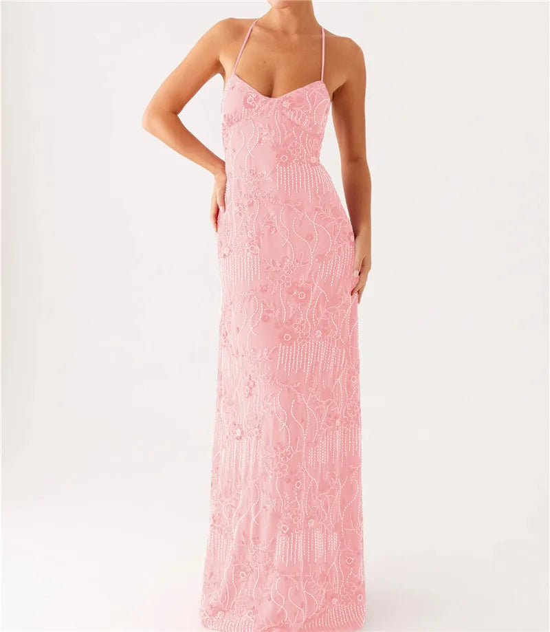 Sequin Beaded V Neck Backless Mini Dress