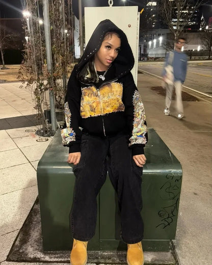 Cartoon Print Oversized Hoodie