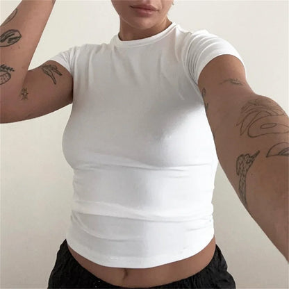 Solid Casual Slim Crop T-shirt
