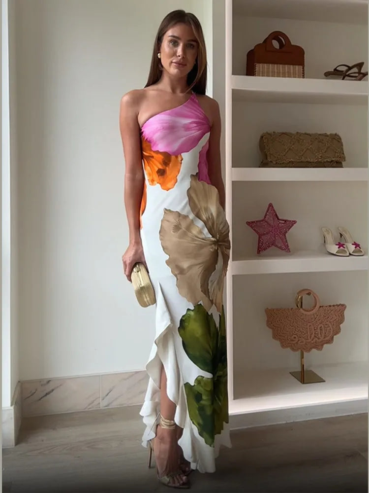 Off Shoulder Curling Edge Floral Dress