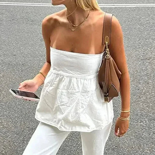 Bandeau Solid Color Off-Shoulder Strapless
