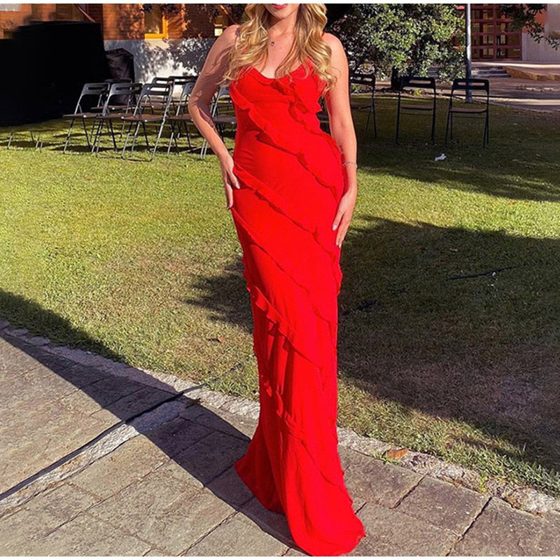 DressBetty - Elegant Deep V Neck Maxi Dress