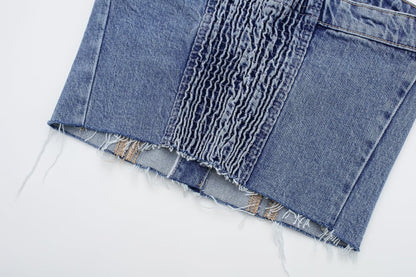 DressBetty - Blue Denim Buttoned Bandeau Top High Street Vintage Slim Female Chic Short Tops