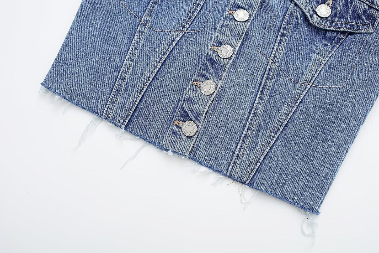 DressBetty - Blue Denim Buttoned Bandeau Top High Street Vintage Slim Female Chic Short Tops