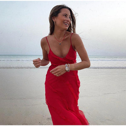 DressBetty - Elegant Deep V Neck Maxi Dress