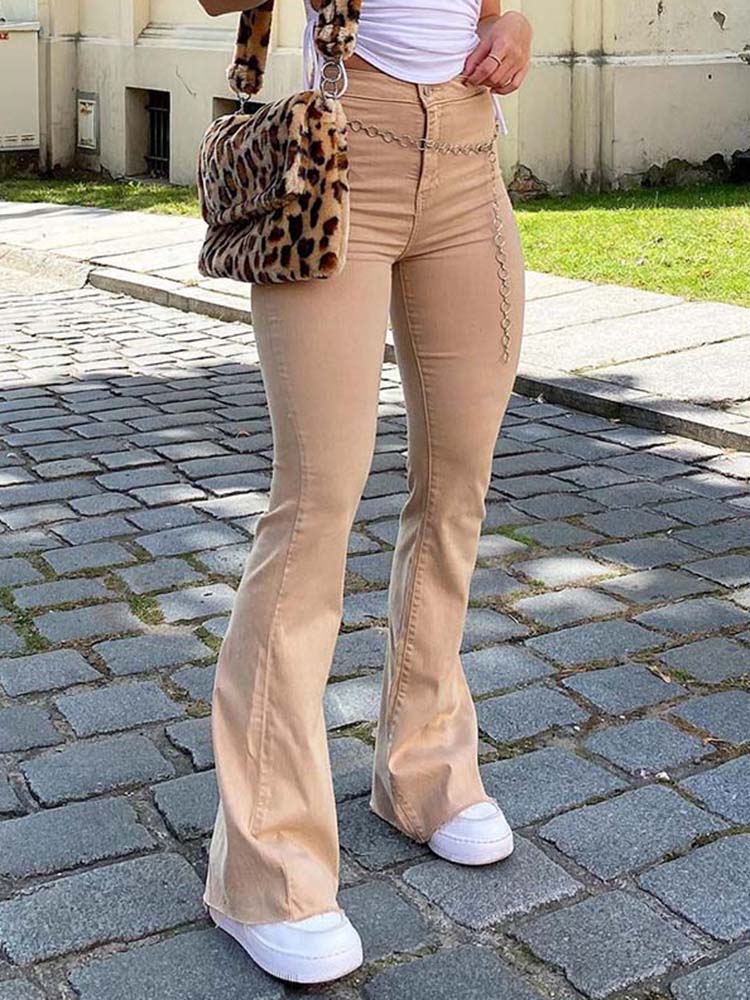 DressBetty - Y2k New Women Brown Jeans High Waist Wide Leg Pants Trousers Comfort Casual Denim Mom Pants