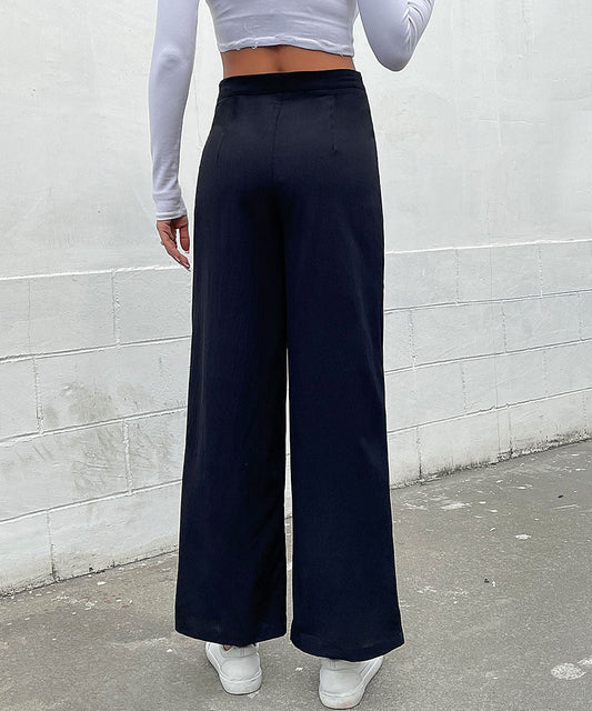 DressBetty - Black Double Button Wide Leg Pants