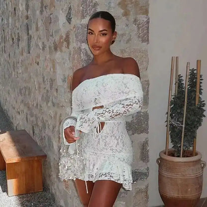 Strapless Lace Backless Party Mini Dress