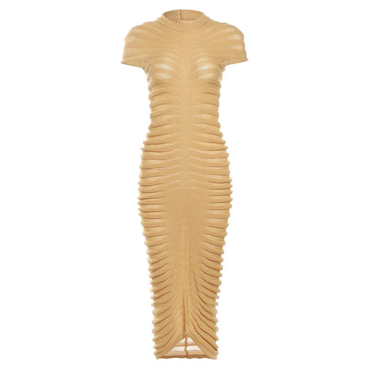 DressBetty - 2024 Elegant Striped Solid Sleeve Knit Elastic Maxi Dress