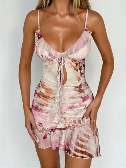 Colorful Tassel Irregular Floral Dress