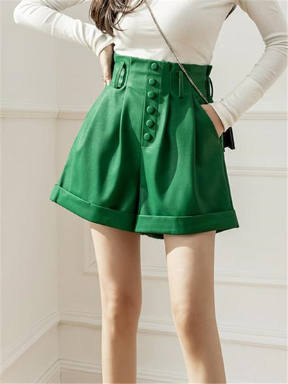 DressBetty - Women's Shorts Autumn Winter Single Breasted High Waist Wide Leg Pants