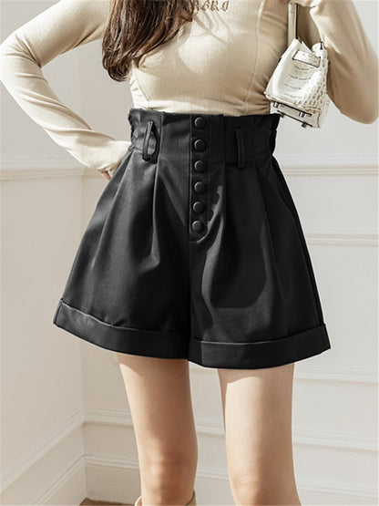 DressBetty - Women's Shorts Autumn Winter Single Breasted High Waist Wide Leg Pants
