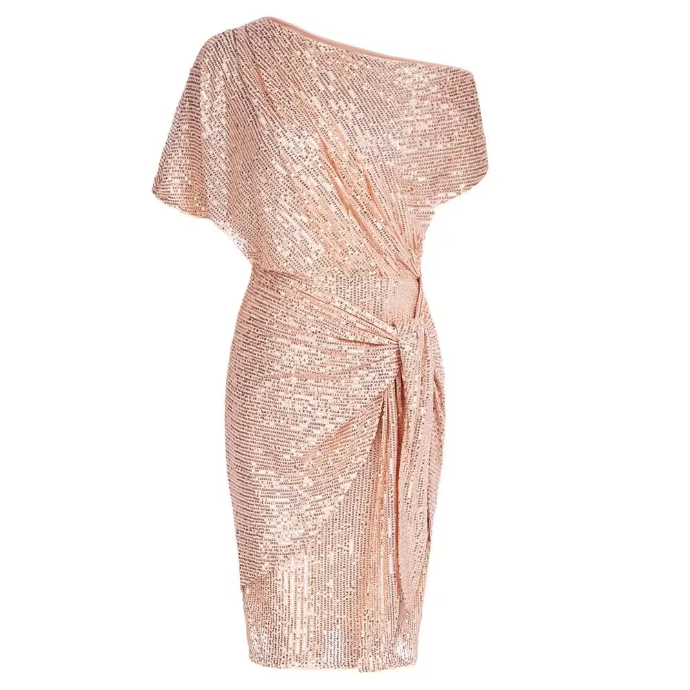 Sequined Asymmetric Off Shoulder Bodycon Party Midi Dress