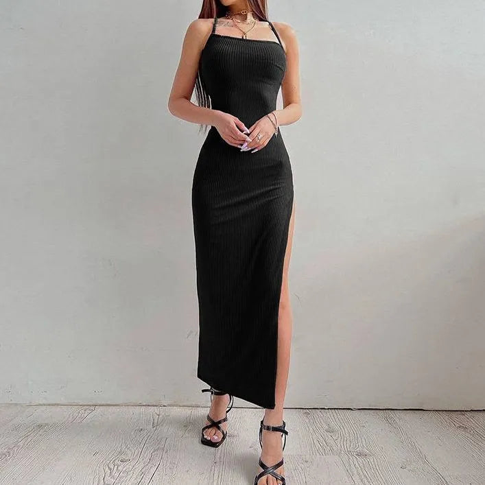 DressBetty - 2024 Sleeveless High Split Black Summer Dress Vestidos Cut Out Dresses