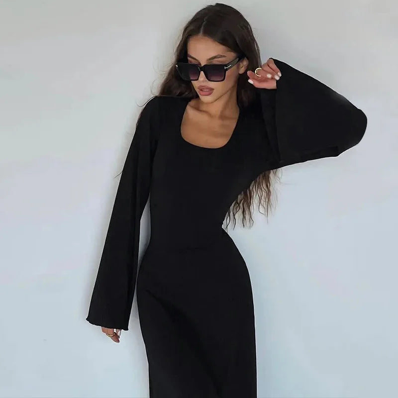 DressBetty - 2024 Elegant Bodycon Flare Sleeve Maxi Dress