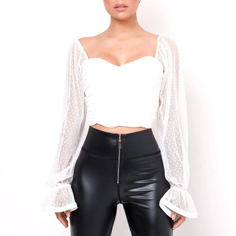 DressBetty - Polka Dots Mesh Chiffon Crop Top