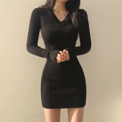 DressBetty - 2024 Sexy V-neck Long-sleeved Knitted Bodycon Dress
