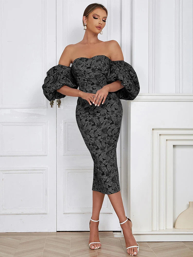 Flower Print Sky Blue V-Neck Bodycon Lace Dress