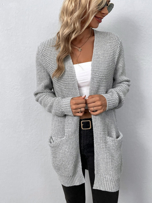 DressBetty - Solid Color Pockets Long Cardigan