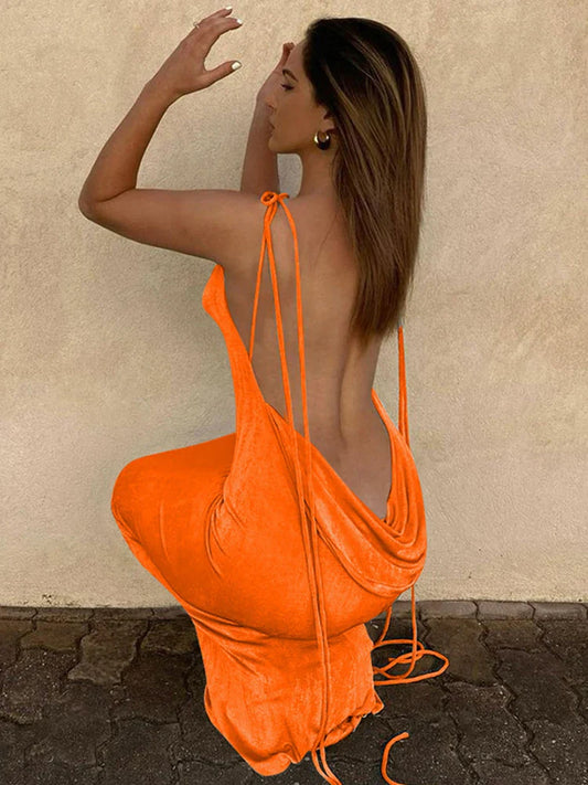 Drawstring Hollow Slit Maxi Dress
