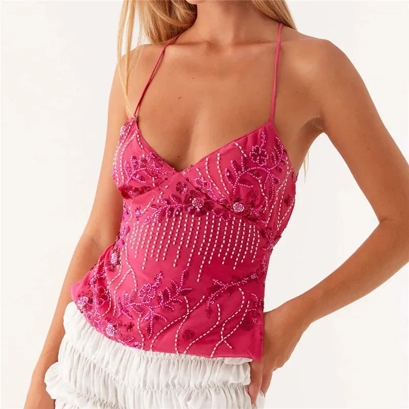 Sequin Sparkly Sleeveless Shirt Cami Top