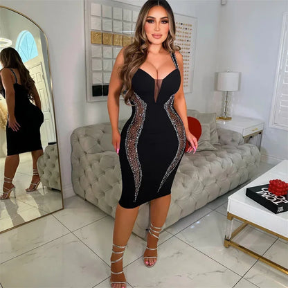 Diamond Patchwork Mesh Midi Dress