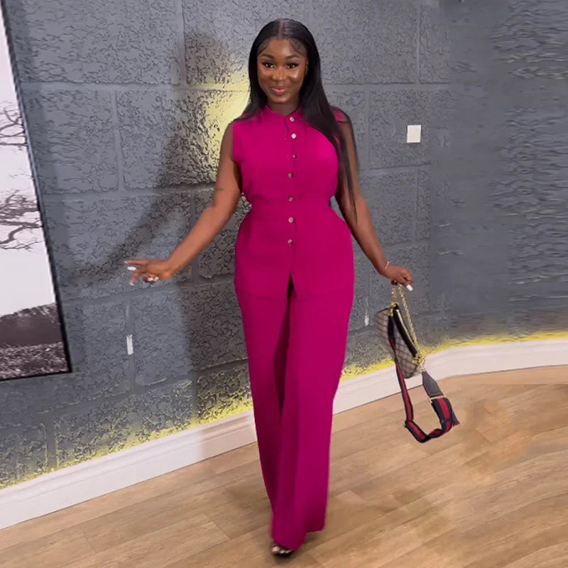 Sleeveless Belt Shirt Pant Suit