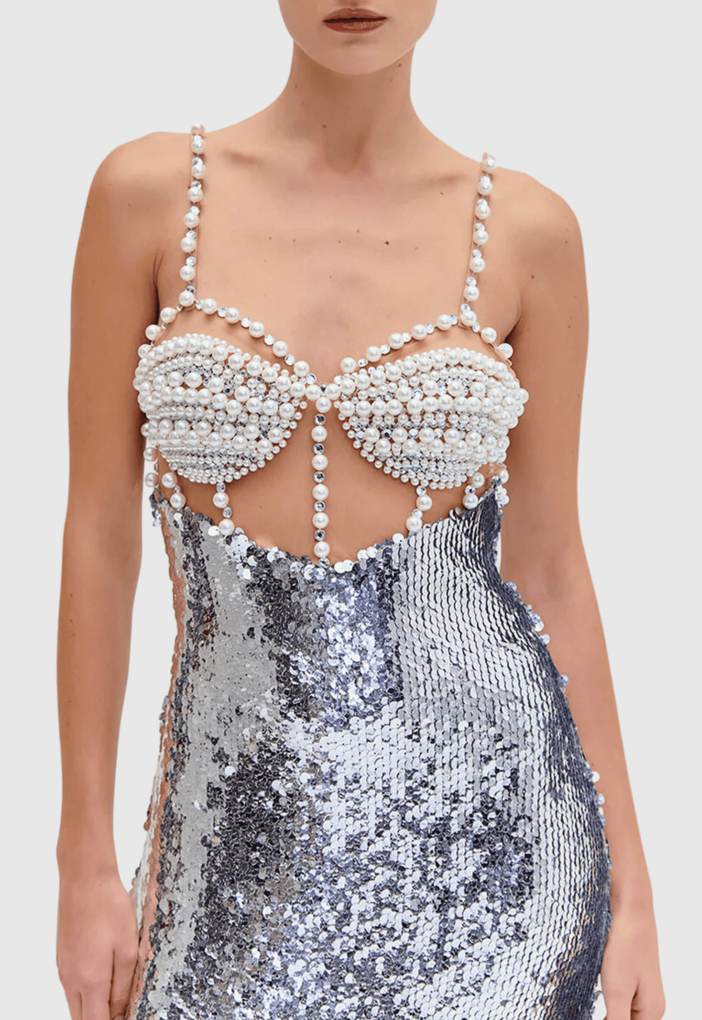 Sibilia Sequin Pearl Embeliished Midi Bandage Dress