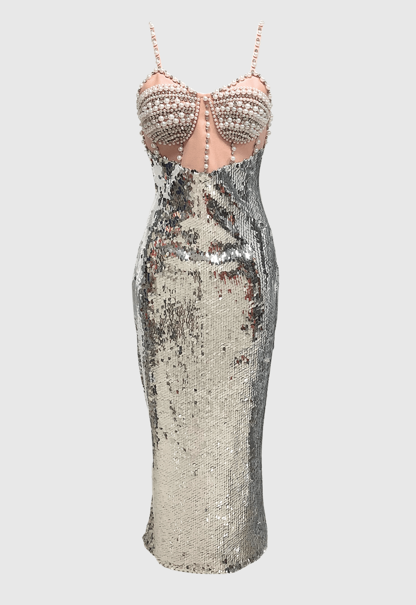 Sibilia Sequin Pearl Embeliished Midi Bandage Dress