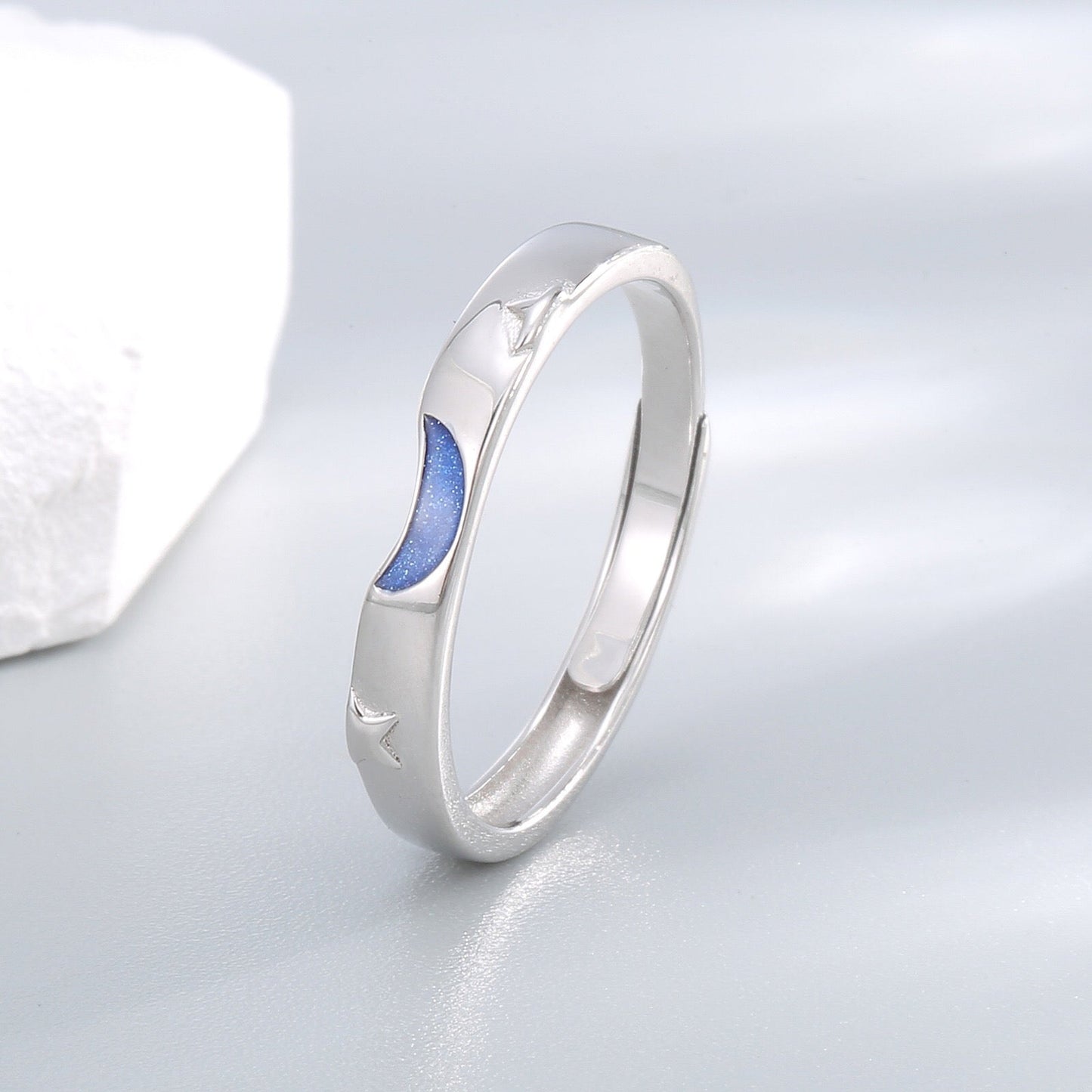 Silver Sun Moon Couple Ring Set
