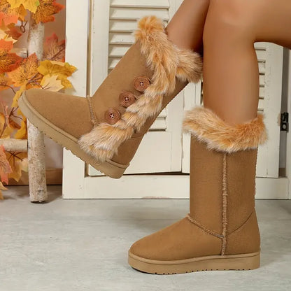 Platform Winter Faux Fur Keep Warm Mid-Calf Women__ Snow Boot