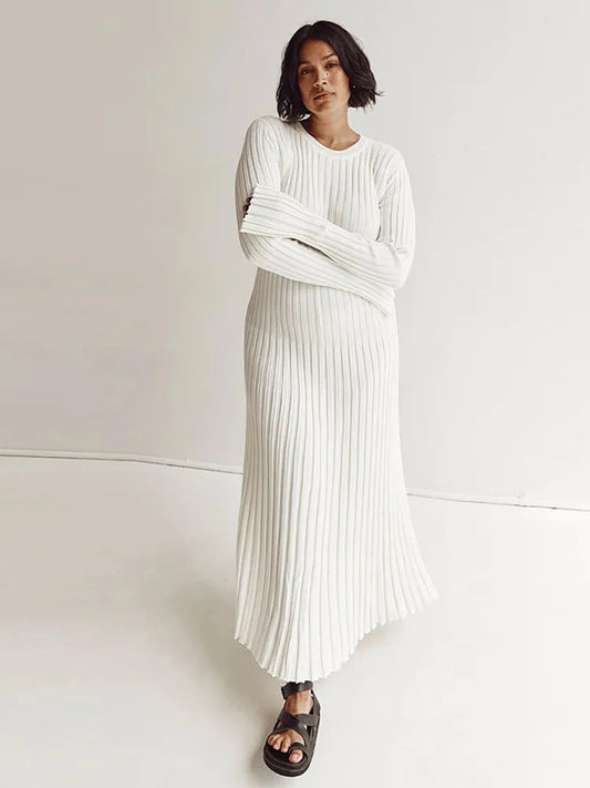 DressBetty - 2024 White Pleated Long Robes Summer Lady Office Maxi Dress