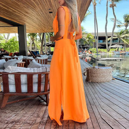 DressBetty - 2024 Elegant Solid Sleeveless Hollow Boho Beach Dress