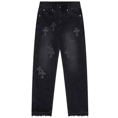 Straight Leg Jeans Cross Patch